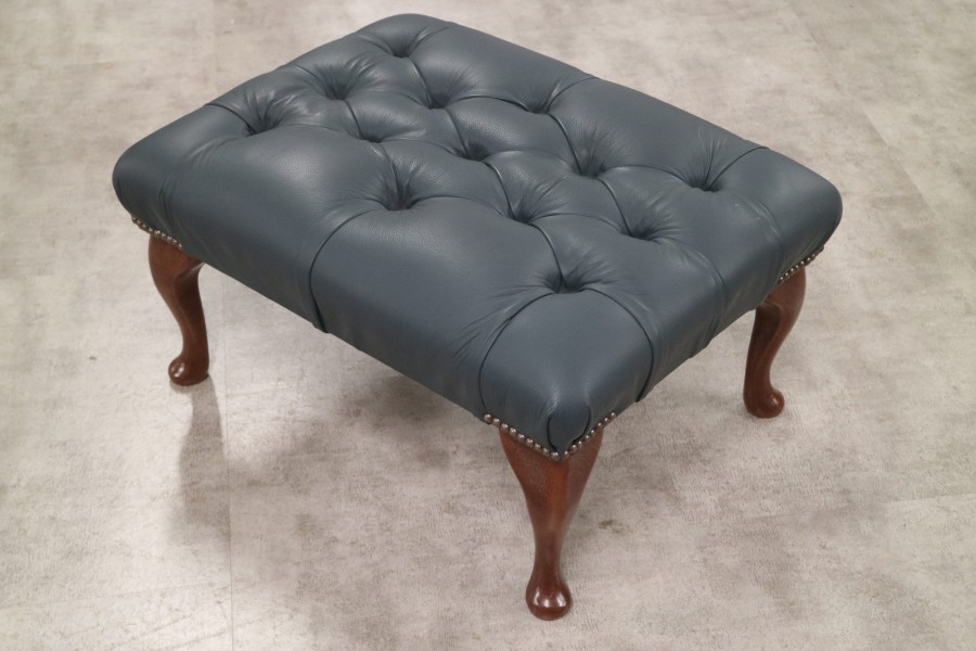 Queen Anne Leather Stool - Shelly Suffolk Blue