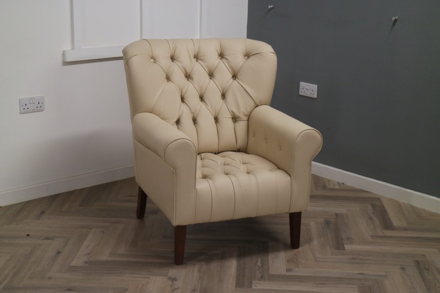 Oliver Leather Spoon Back Chair - Bespoke Cream