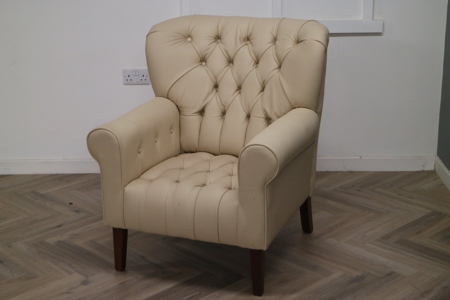 Oliver Leather Spoon Back Chair - Bespoke Cream