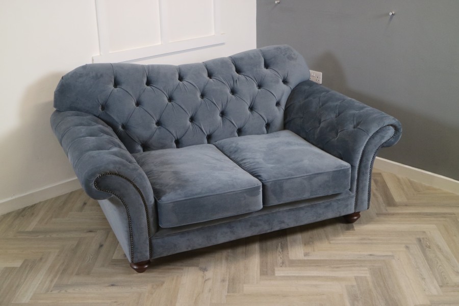 Arundel Vintage Fabric Sofa - 2 Seater - Plush Steel (EasyClean Velvet)