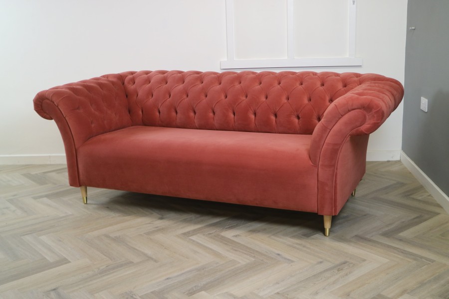 Penhurst Fabric Chesterfield Sofa - 3 Seater - Plush Brick