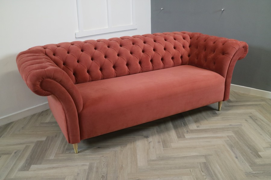 Penhurst Fabric Chesterfield Sofa - 3 Seater - Plush Brick