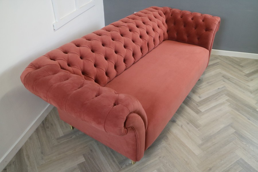 Penhurst Fabric Chesterfield Sofa - 3 Seater - Plush Brick