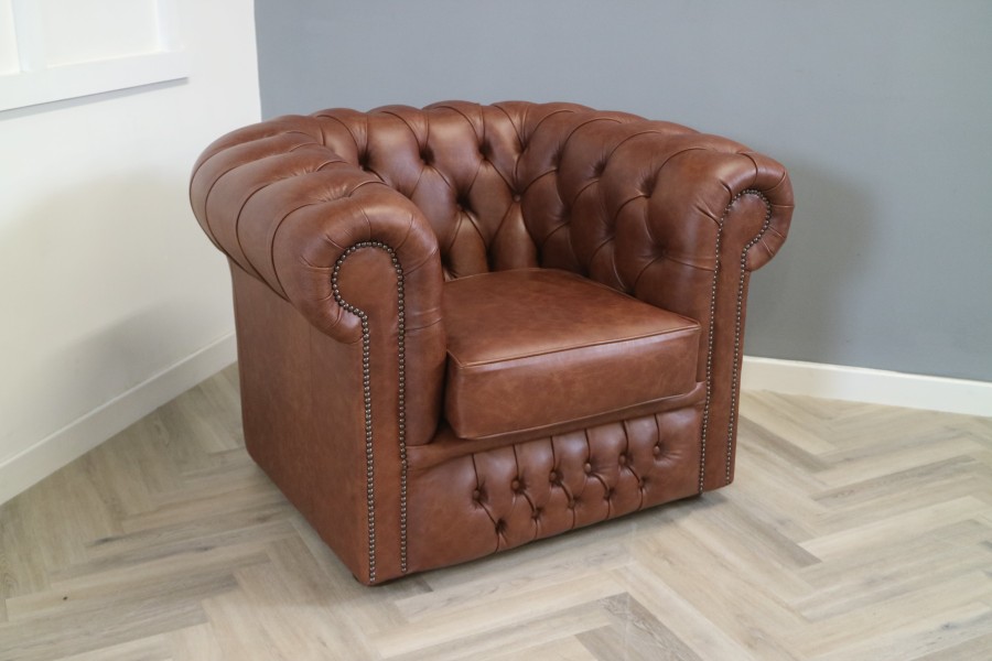 Claridge Luxury Leather Chesterfield Sofa - Chair - Dune Hazel