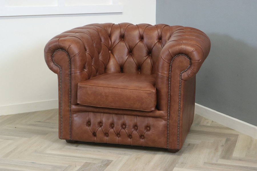 Claridge Luxury Leather Chesterfield Sofa - Chair - Dune Hazel