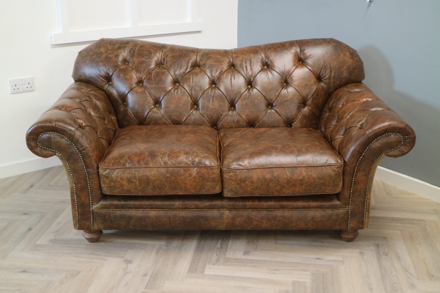 Drummond Vintage Brown Leather Sofa - 2 Seater - Vintage Cognac