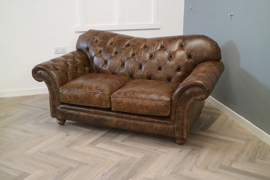 Drummond Vintage Brown Leather Sofa - 2 Seater - Vintage Cognac