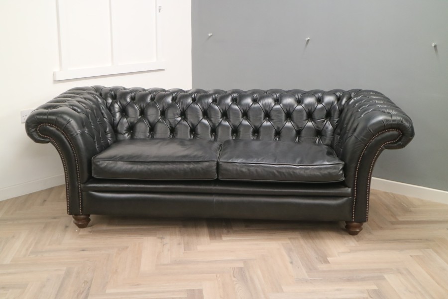 Calvert Luxury Leather Sofa - 3 Seater - Old English Black
