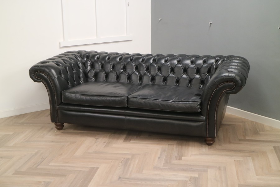 Calvert Luxury Leather Sofa - 3 Seater - Old English Black