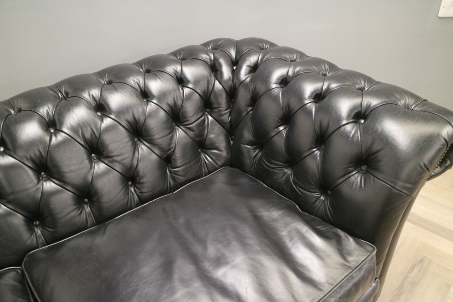 Calvert Luxury Leather Sofa - 3 Seater - Old English Black
