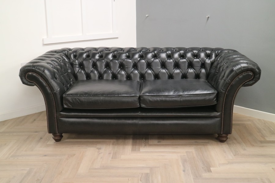 Calvert Luxury Leather Sofa - 2.5 Seater - Old English Black
