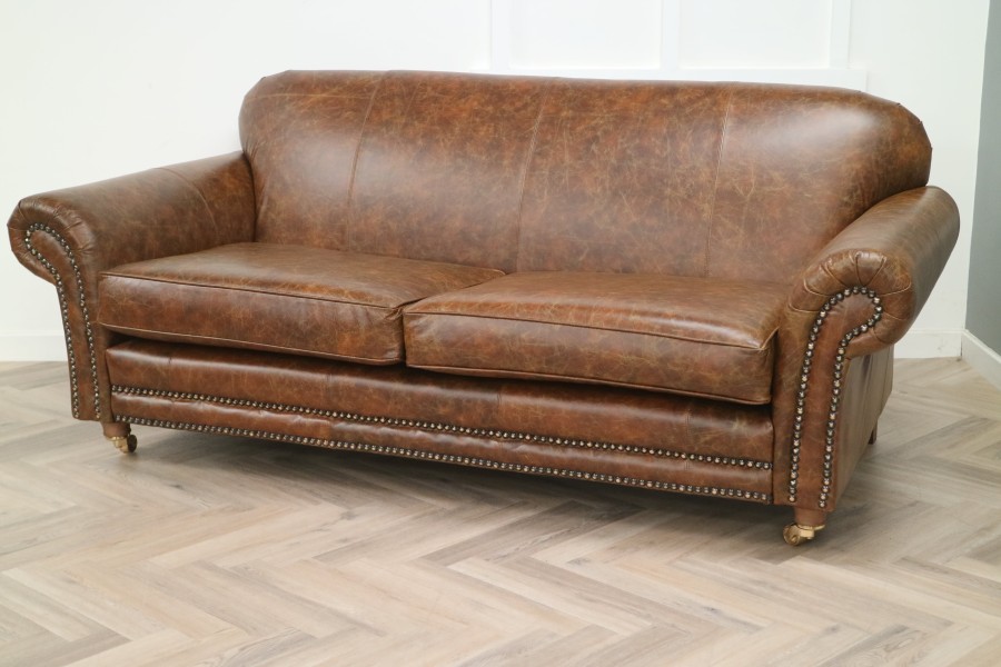 Henley Distinctive Leather Sofa - 3 Seater - Vintage Cognac