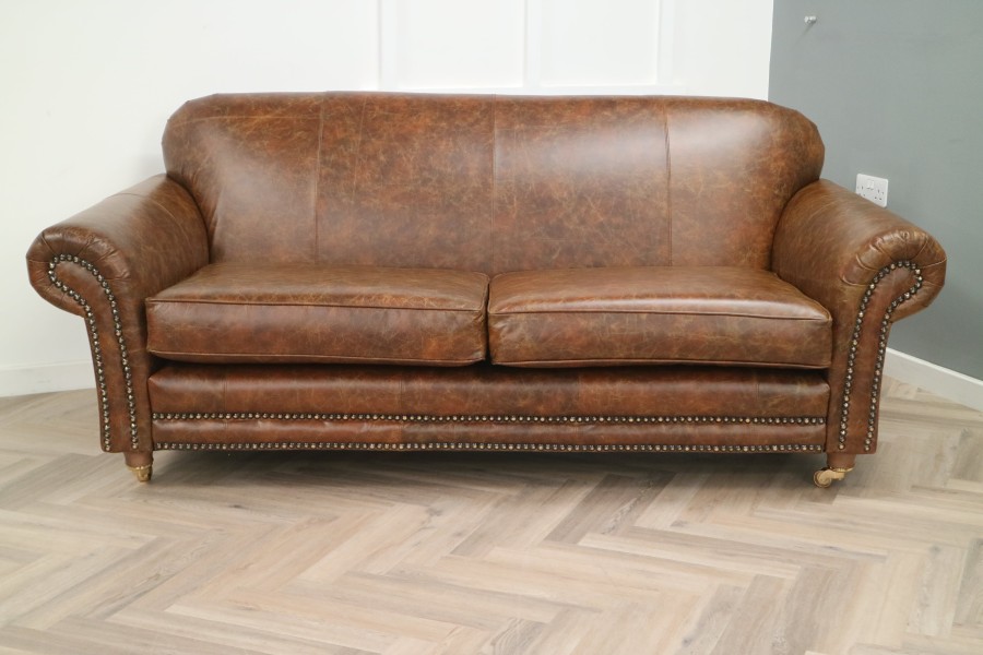 Henley Distinctive Leather Sofa - 3 Seater - Vintage Cognac