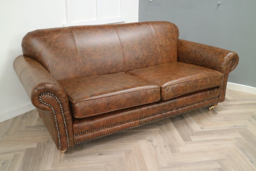 Henley Distinctive Leather Sofa - 3 Seater - Vintage Cognac