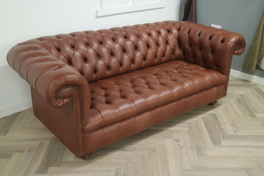 Berwick Vintage Leather Chesterfield - 3 Seater - Dune Hazel