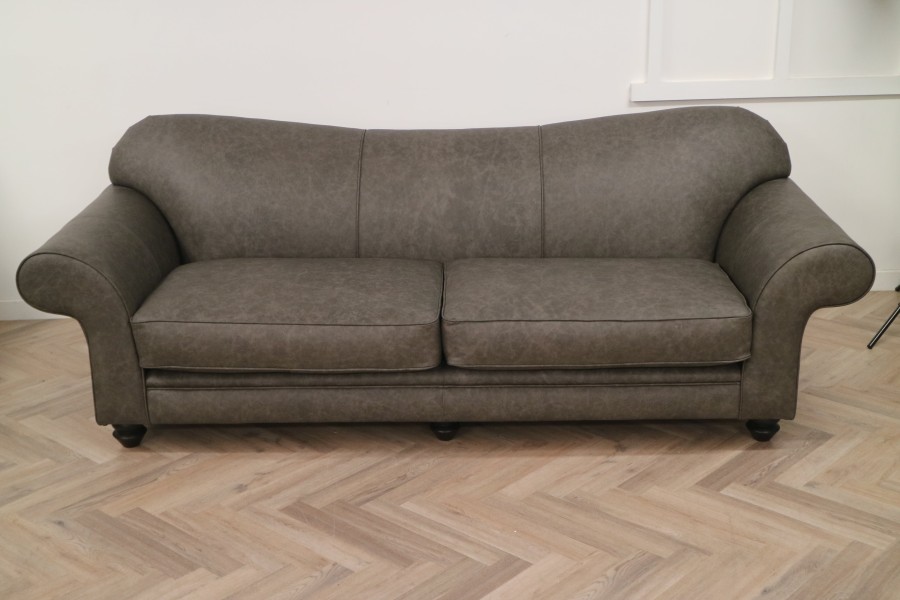 St David Curved Back Leather Sofa - 3.5 Seater - Apache Pewter
