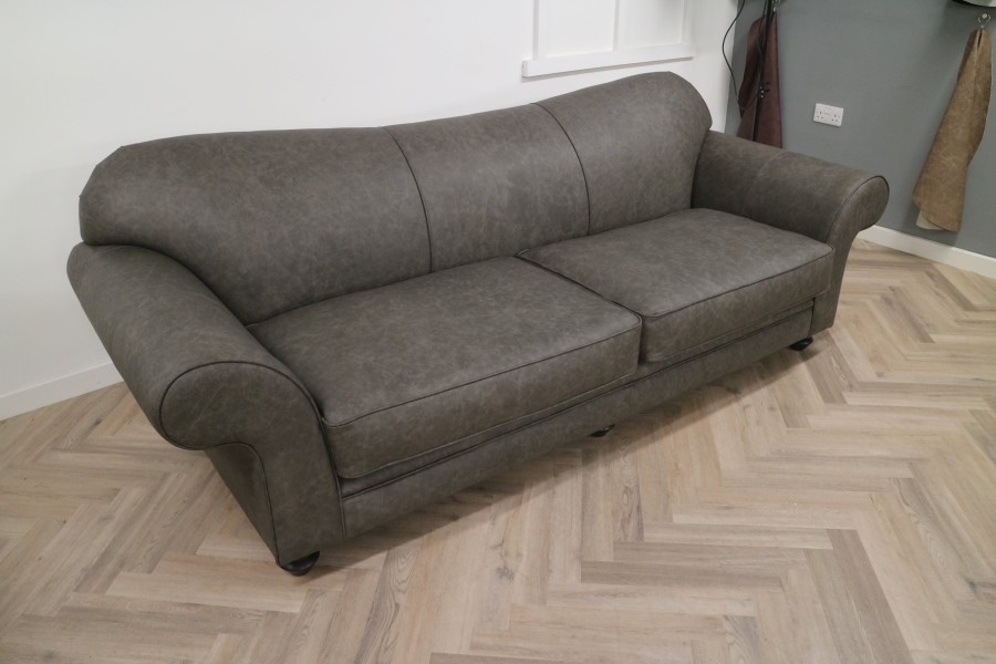 St David Curved Back Leather Sofa - 3.5 Seater - Apache Pewter