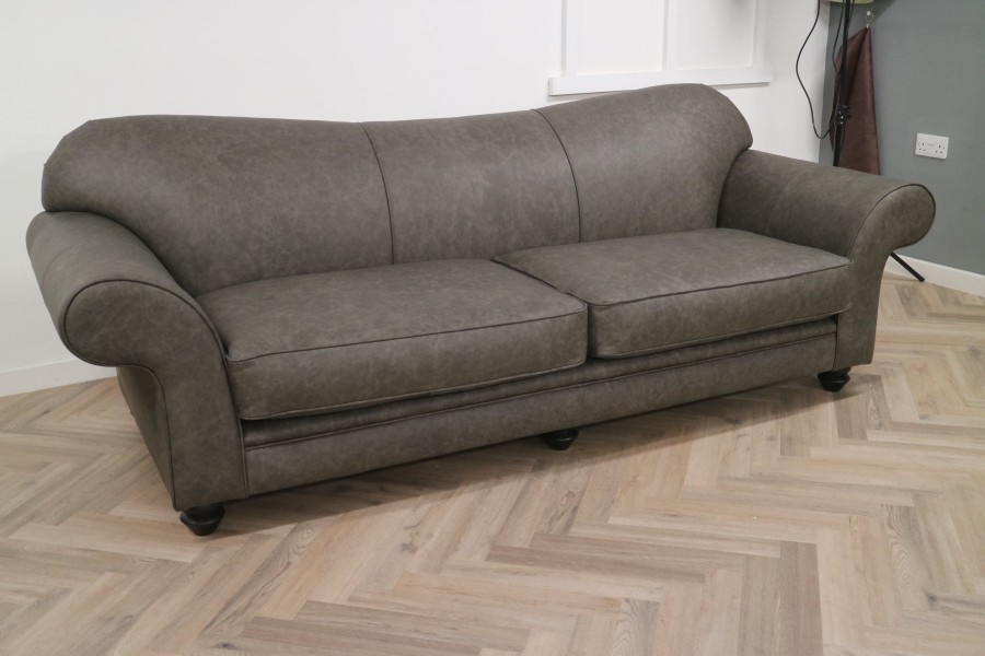 St David Curved Back Leather Sofa - 3.5 Seater - Apache Pewter