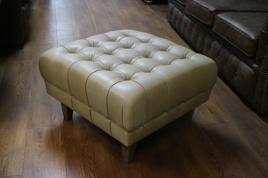 Balston Leather Chesterfield Footstool - Selvaggio Hare