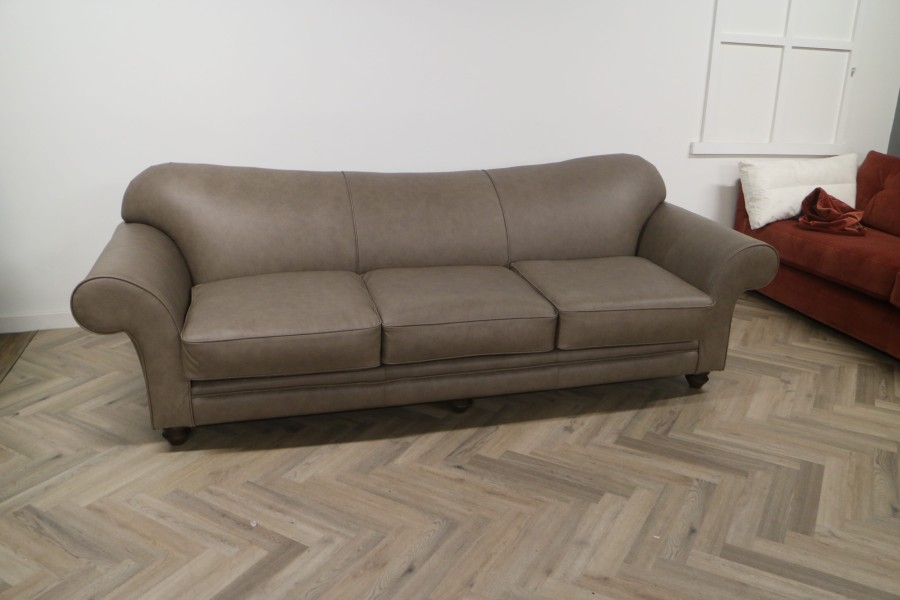 St David Curved Back Leather Sofa - 4 Seater - Mistral Canyon