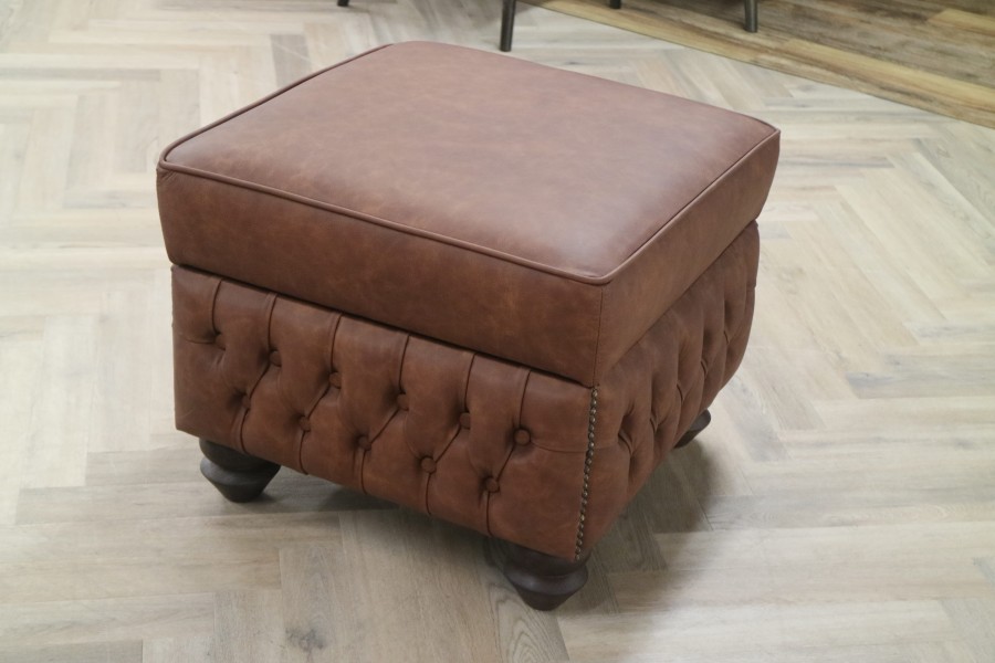 Claridge Leather Chesterfield Footstool - Apache Tan