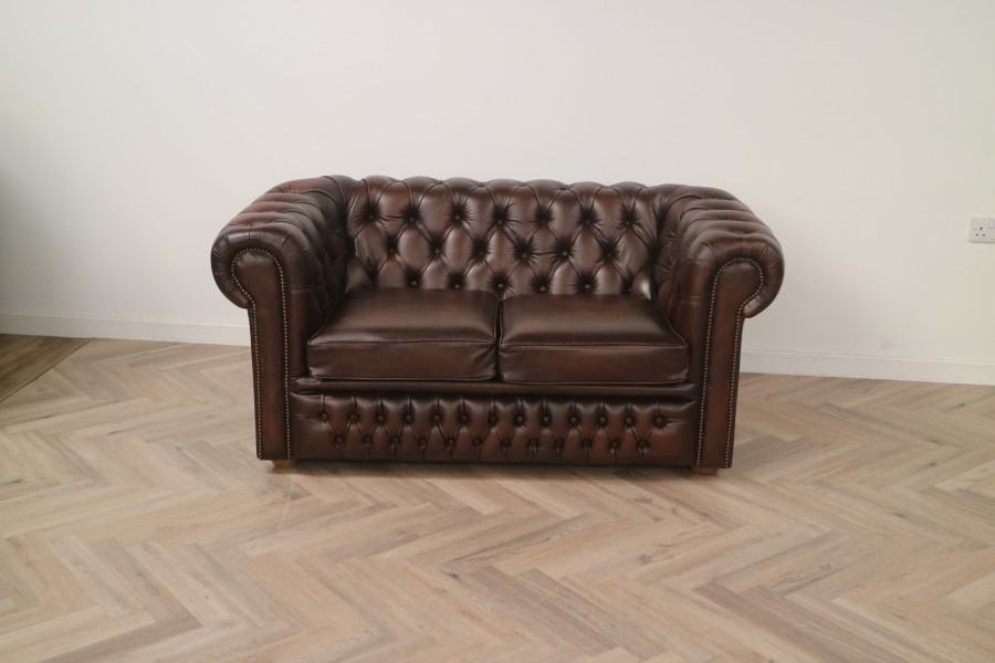 Claridge Leather Chesterfield Sofa - 2 Seater - Antique Brown