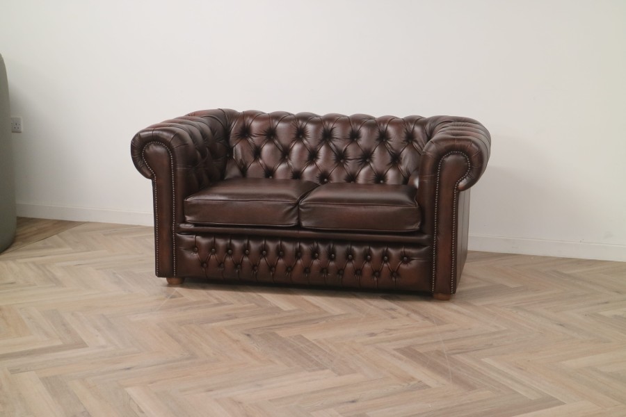 Claridge Leather Chesterfield Sofa - 2 Seater - Antique Brown