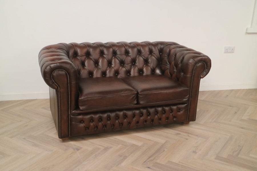 Claridge Leather Chesterfield Sofa - 2 Seater - Antique Brown