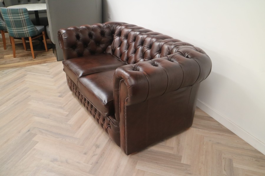 Claridge Leather Chesterfield Sofa - 2 Seater - Antique Brown