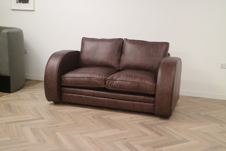 Astoria Art Deco Leather Sofa Bed - 2.5 Seater SB - Dune Coffee