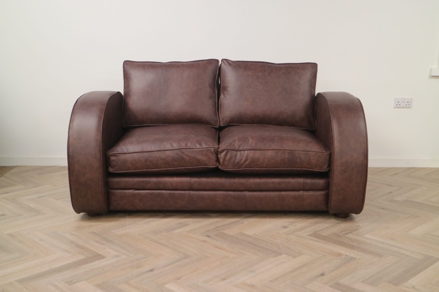 Astoria Art Deco Leather Sofa Bed - 2.5 Seater SB - Dune Coffee
