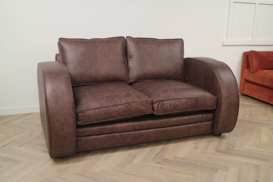 Astoria Art Deco Leather Sofa Bed - 2.5 Seater SB - Dune Coffee