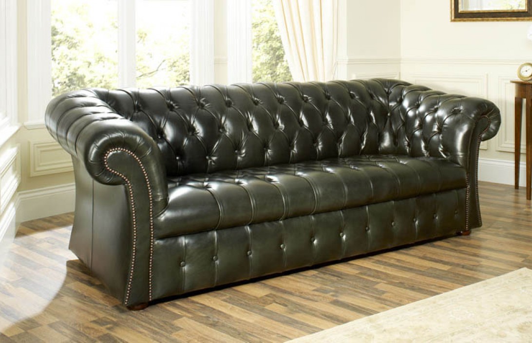 Elegent Leather Chesterfield The, Dark Green Leather Sofa