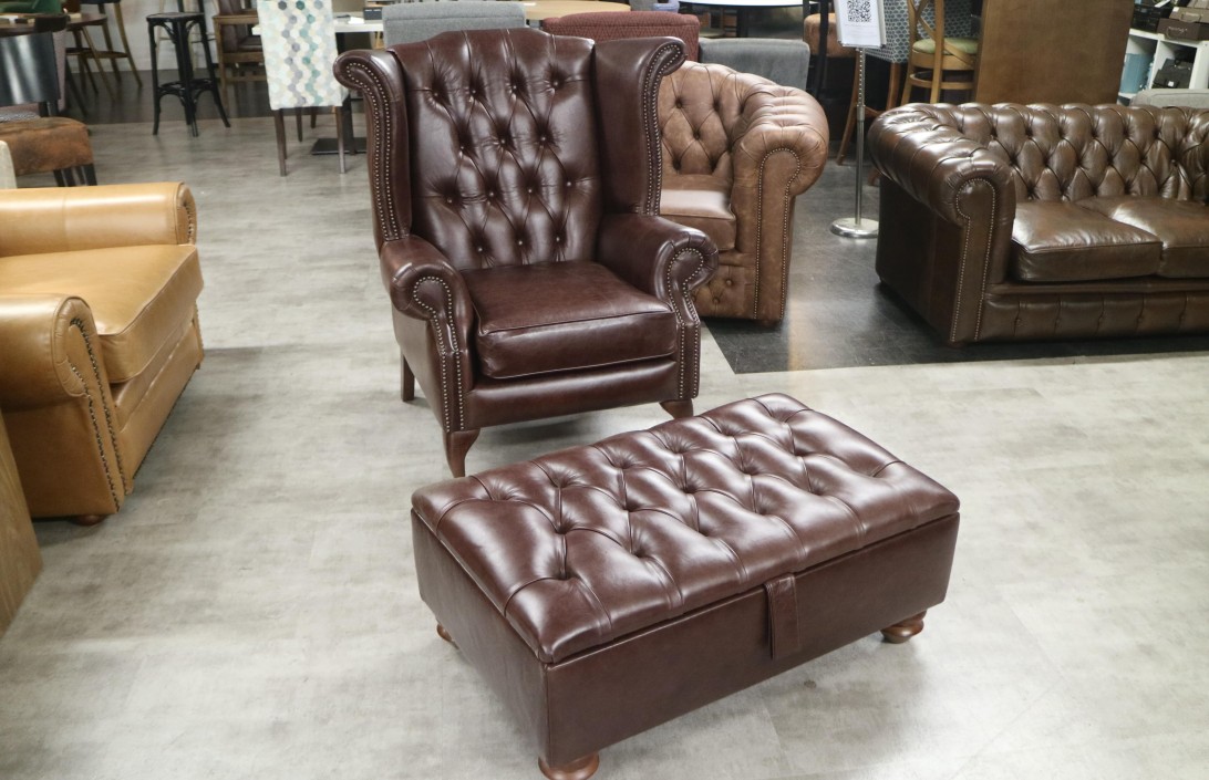 Scroll wing chair chesterfield cheap leather armchair