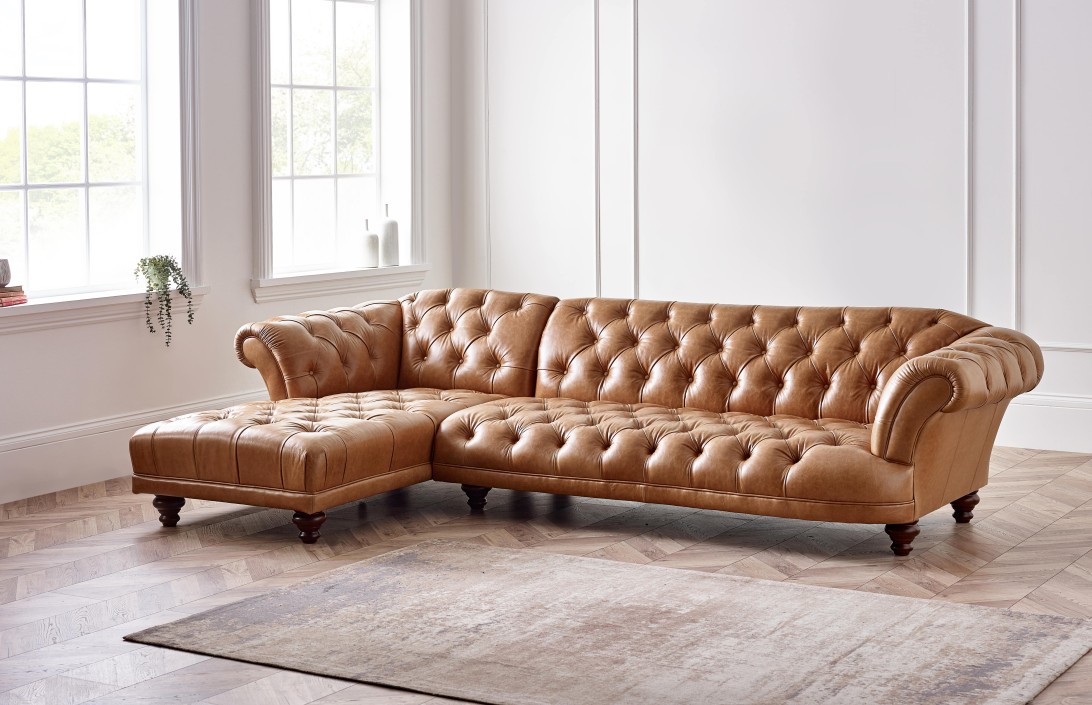 Chesterfield leather store sectional with chaise