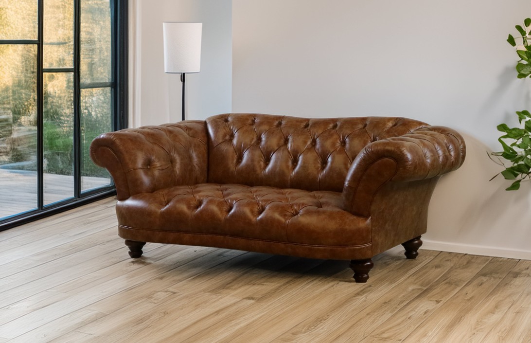 2 Seater | Lyme Tan Leather Chesterfield Sofa | UK Handcrafted Luxury