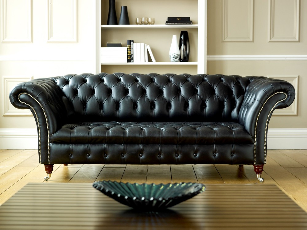 black leather chesterfield tufted sofa