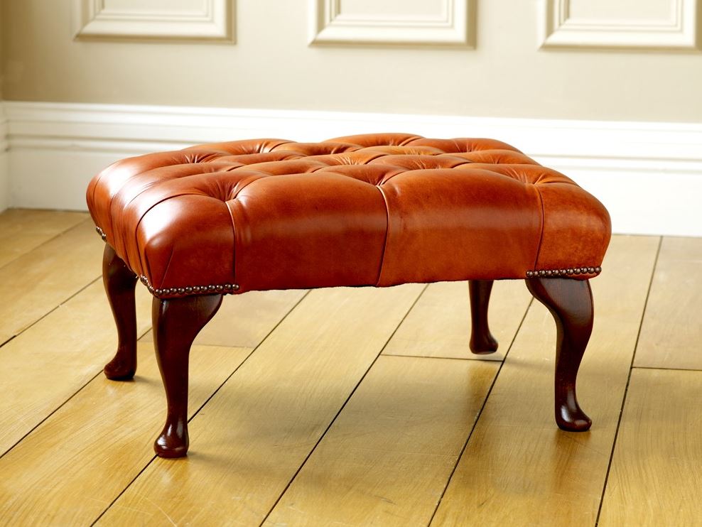 Leather Queen Anne Stool for Vintage Armchair